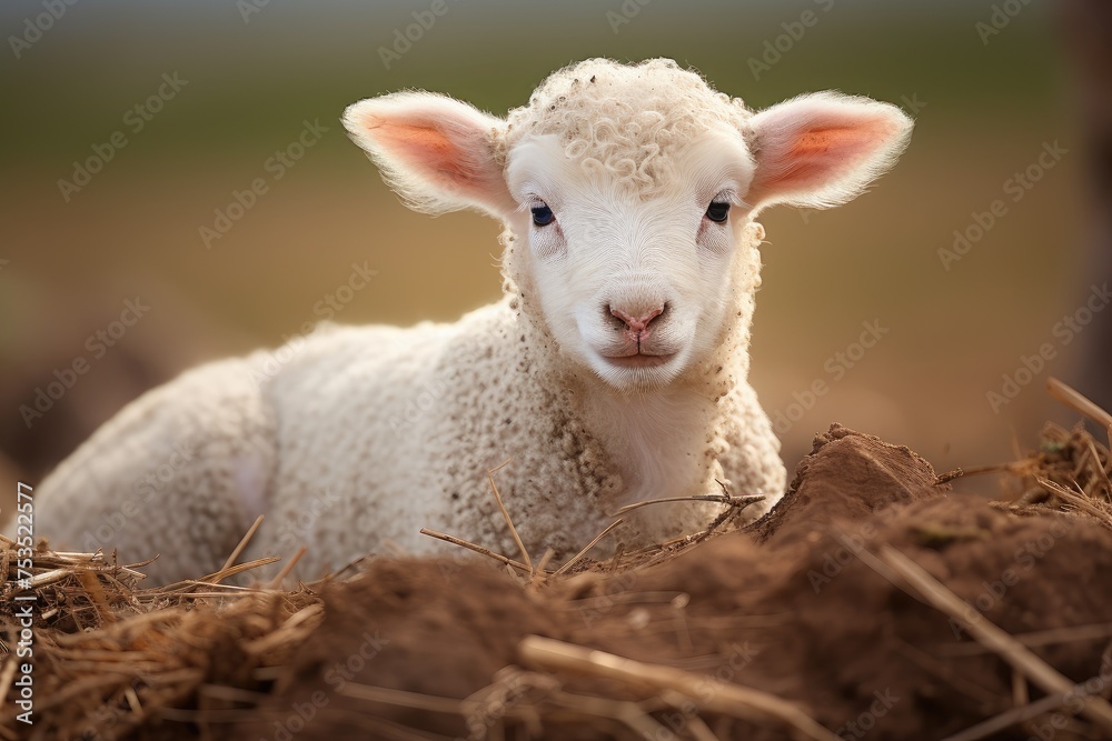 Portrait of a Newborn Lamb Finding its Feet in the Warm Sunshine Generative AI