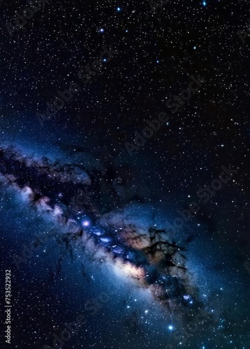 Deep blue night sky universe with stars, nebula and galaxy