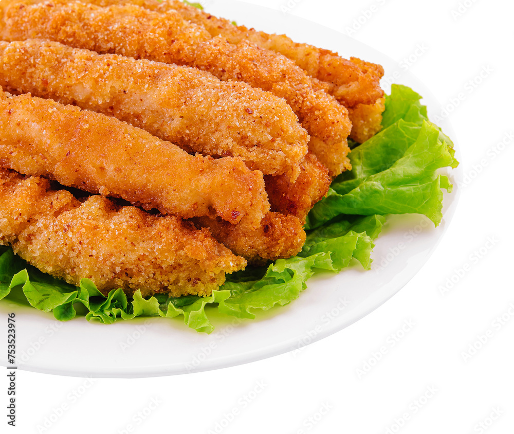 chicken nuggets on lettuce isolated on white chicken nuggets on lettuce isolated on white