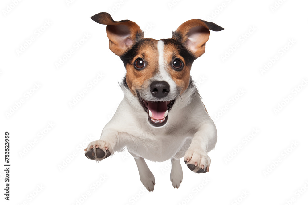 happy dog ​​Jack Russell jumping on a transparent background