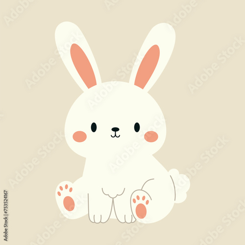 Cute boho little Easter bunny. Cartoon whimsical rabbit character for kids cards, baby shower, invitation, poster. Vector stock illustration