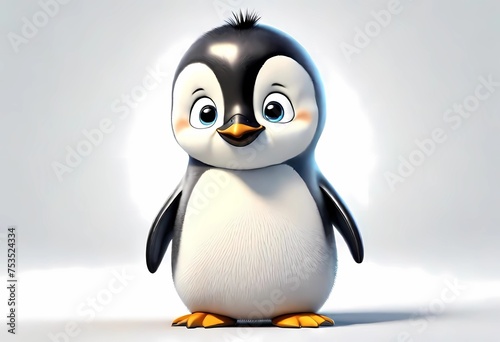 A Adorable 3d rendered cute happy smiling and joyful baby penguin cartoon character on white backdrop © Zoraiz