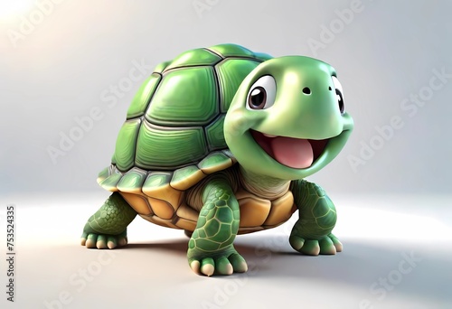 A Adorable 3d rendered cute happy smiling and joyful baby Tortoise cartoon character on white backdrop © Zoraiz