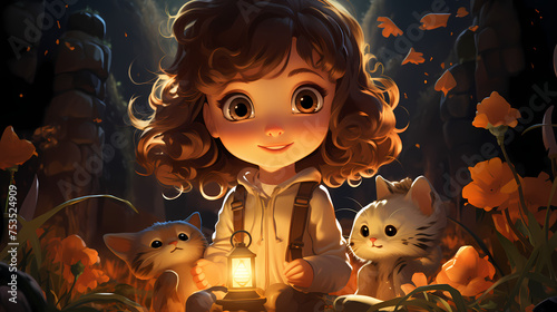 children's illustration for kid animation with cat cartoon background 