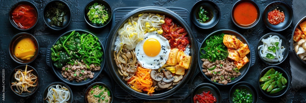 Korean cuisine is presented on a table. Generative Ai.