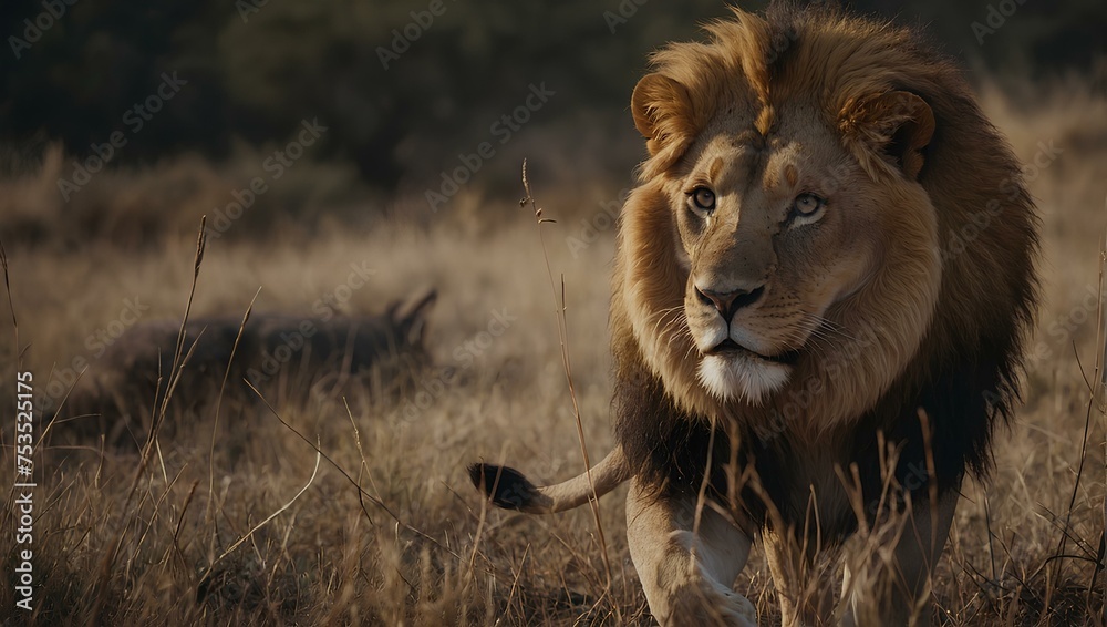 Fototapeta premium A lion wandering in the forest