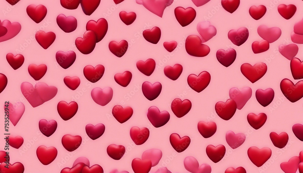 A seamless pattern of red hearts on a pink background, perfect for Valentine's Day.