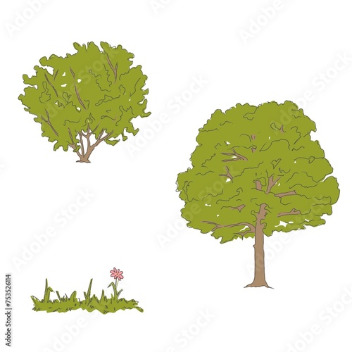 UntitleTree, bush, grass and flower illustration for childrend Artwork photo