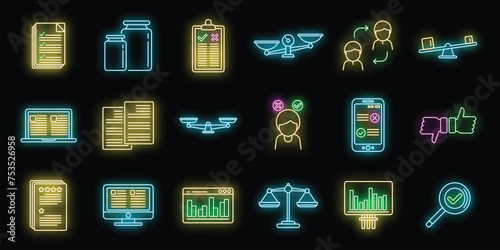 Comparison icons set outline vector. Small big. Business influence neon isolated