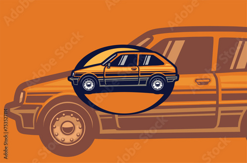 Classic car vector logo with a salty egg orange car against a salty egg orange background, exuding vintage allure and sophistication. photo