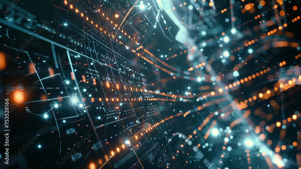 Obraz premium Abstract network connections with a dynamic flow of data points.