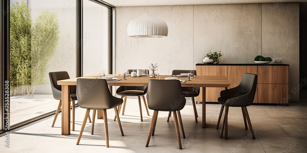Modern furniture in a simple, spacious dining area.