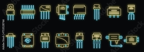 Voltage regulator icons set outline vector. Battery argon. Charger controller neon isolated