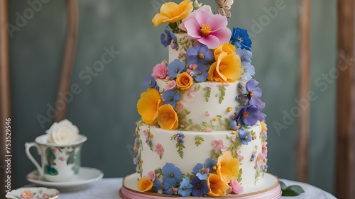 A themed cake adorned with edible mushrooms, flowers, and woodland creatures, A futuristic cake that levitates above the table, adorned with edible holographic projections. candle, birthday, cake