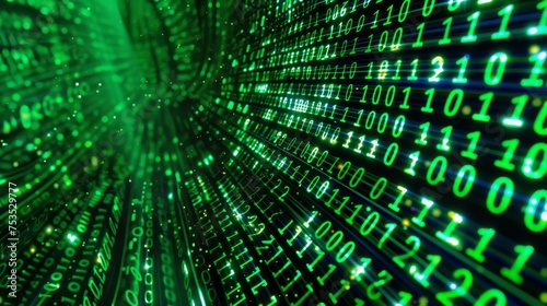 Abstract technology themed background with binary code and matrix green