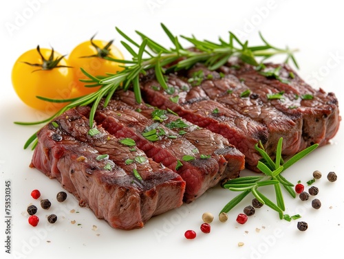 roasted piece of beef white background