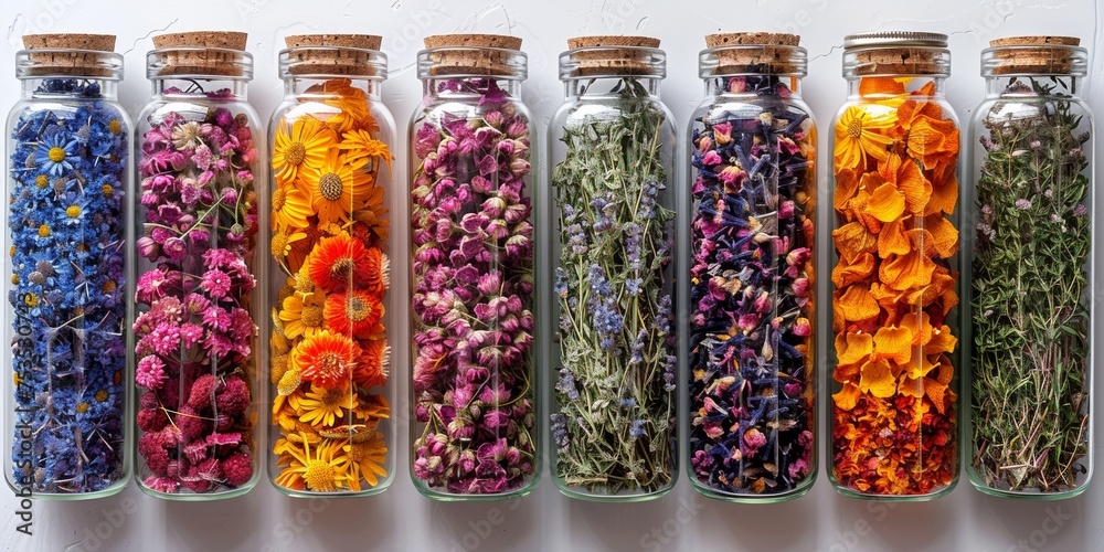 custom made wallpaper toronto digitalA variety of natural herbs and flowers in glass jars for medicinal herbs.