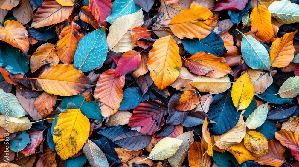 Autumn leaves scattered on the ground, vibrant and colorful Autumn leaves scattered on the ground, vibrant and colorful
