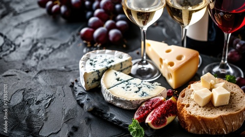 Blue cheese paired alongside a selection of wines