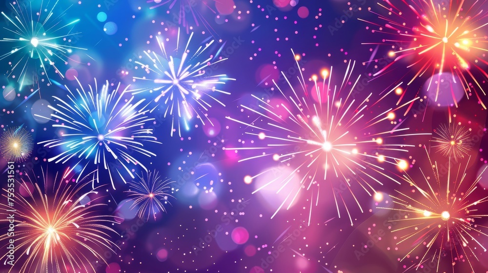 Colorful abstract festival background with fireworks and celebration elements. - obrazy, fototapety, plakaty 