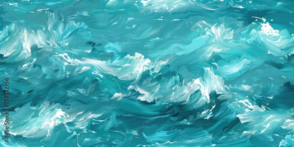 Seamless abstract rolling ocean wave in turquoise blue. Generative Ai