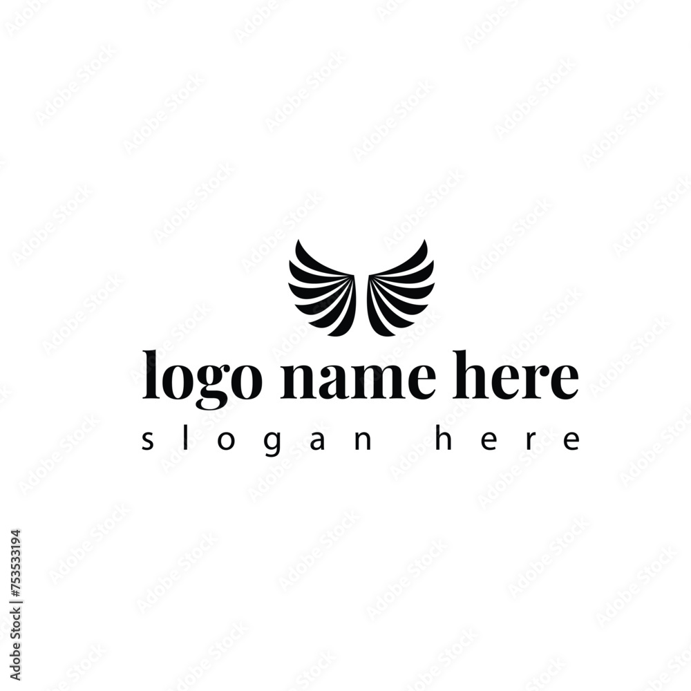 Abstract logo design element, black lines forming wings of a angel symbol icon Abstract logo design element, black lines forming wings of a angel symbol icon