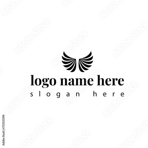 Abstract logo design element, black lines forming wings of a angel symbol icon
