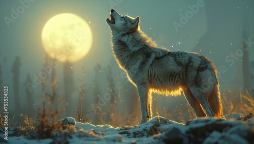 Lone wolf howling on a moonlit rocky terrain, epitomizing the wild spirit and the essence of wilderness survival