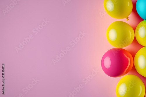 Hintergrund mit seitlich bunte Party Luftballoons auf einem rosa Hintergrund, copy space