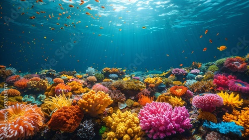Underwater marvel  a vibrant coral reef bustling with diverse aquatic life  highlighting the delicate balance of marine ecosystems