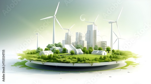 wind turbine and green grass, Renewable and Sustainable Energy Concept Environmental Protection Green Energy Generative Ai