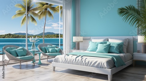 luxury room in a resort with windows and paradisiacal beach © tetxu