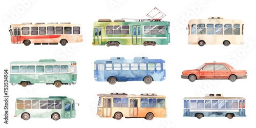 watercolor transport illustration on white background.