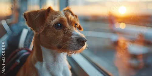 A cute Jack Russell terrier, a smart and adorable passenger, looks out the bus window with anticipation.