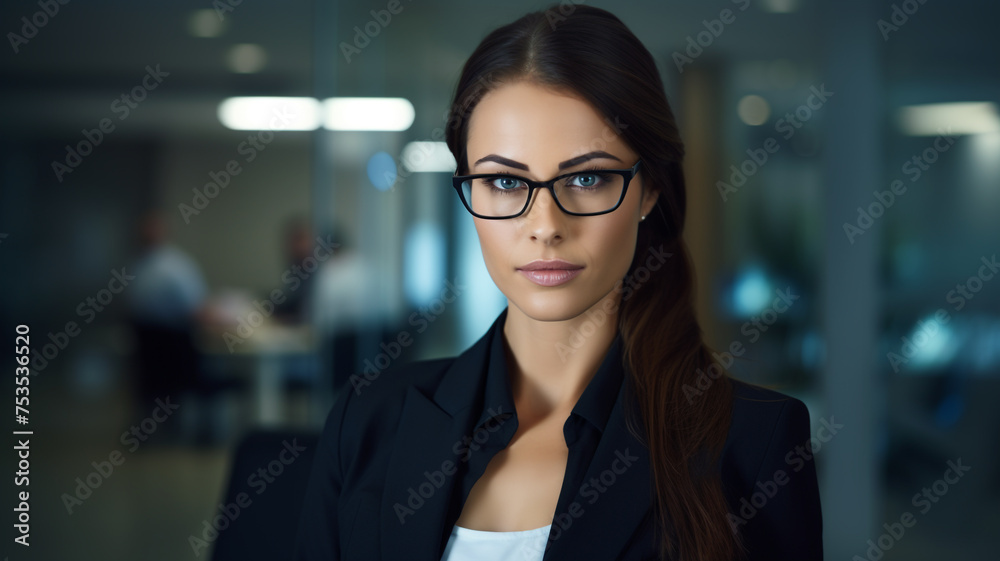 A professional businesswoman with a warm smile wearing glasses.