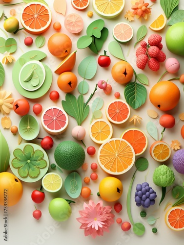 Enchanting 3D isometric fruits featuring a delightful pastel palette