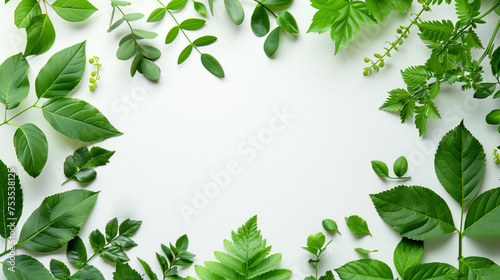 Fresh sprig of green leaves  isolated on white color background, copy space.