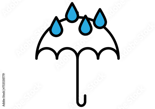 Icono negro de paraguas con gotas de agua.