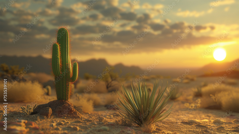 landscape of cactus in the desert	 - obrazy, fototapety, plakaty 