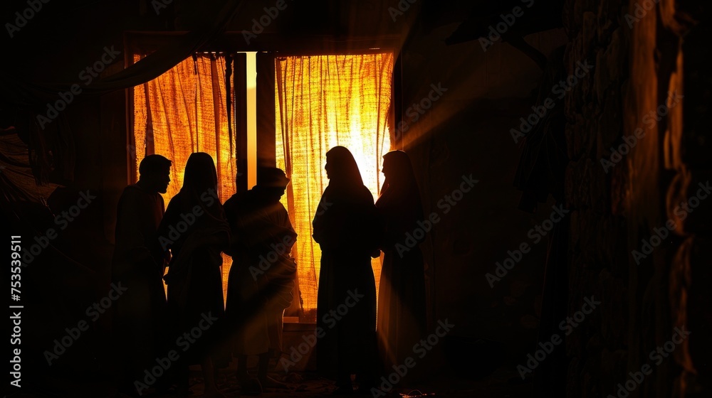 Silhouette of the spies hiding in Rahab's house