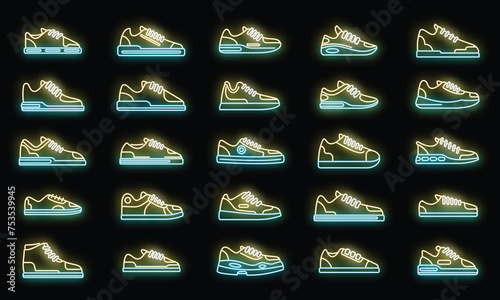 Фотография Sneakers icons set outline vector