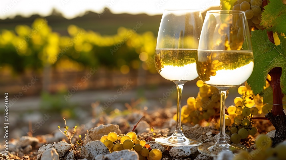 French white wine from vineyards in Burgundy region known for its flintstone terroir. - obrazy, fototapety, plakaty 