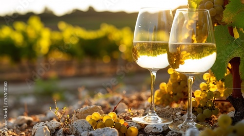 French white wine from vineyards in Burgundy region known for its flintstone terroir. photo