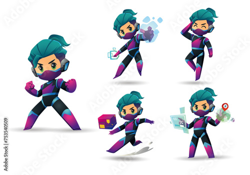 Purple Green Blue little Super Hero Boy Mascot Character Set 2
