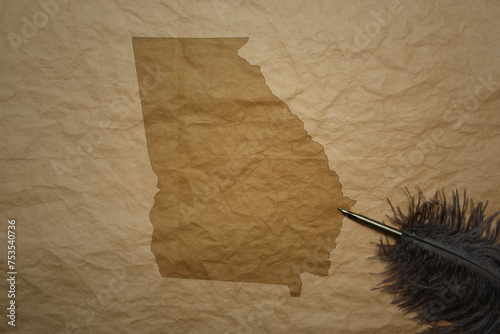 map of georgia state on a old paper background with old pen