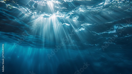 Underwater abstract concept with light rays and fluid blue textures