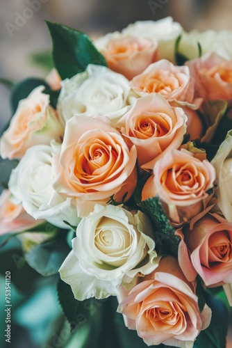 A bouquet of white and pink roses beautifully arranged in a vase.