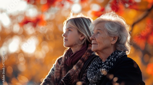 Young and Old, Grandmother and Granddaughter Enjoy a Moment of Connection, Fictional character created by Generative AI.