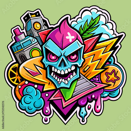 Tshirt sticker of inspired by street art and graffiti culture, incorporating edgy graphics and vibrant colors