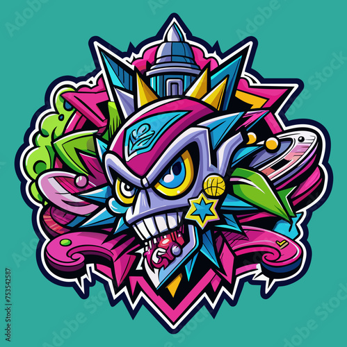 Tshirt sticker of inspired by street art and graffiti culture, incorporating edgy graphics and vibrant colors